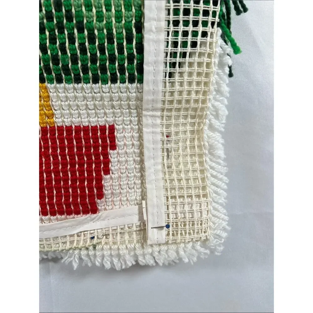 Vintage Mid Century Hand Made Christmas Tree Latch Hook Rug Wall Hanging 30x13
